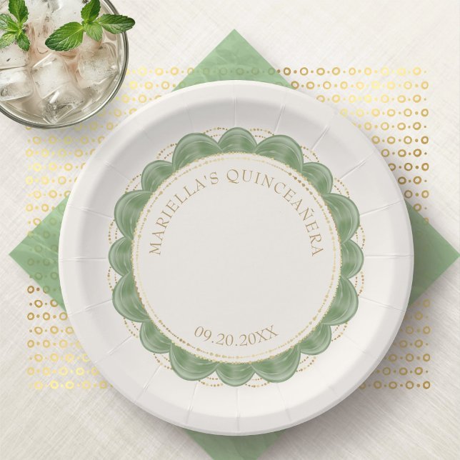 Sage Green Quinceanera Paper Plate (Creator Uploaded)