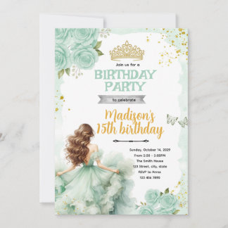 Sage green quinceanera Party Invitation