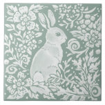 Sage Green Rabbit Woodland Scene Floral Fern Tile<br><div class="desc">In restful, natural, pretty tones of sage green, this tile features a woodland bunny rabbit resting in stylised floral and foliage designs. My artwork is inspired by intricate antique chinoiserie pottery and tapestry art, such as William Morris' iconic pieces. This tile would be a beautiful home decor accent in any...</div>