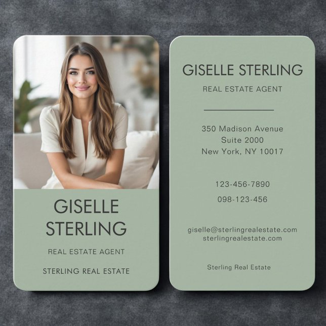 Sage Green Real Estate Agent Photo  Business Card (Creator Uploaded)