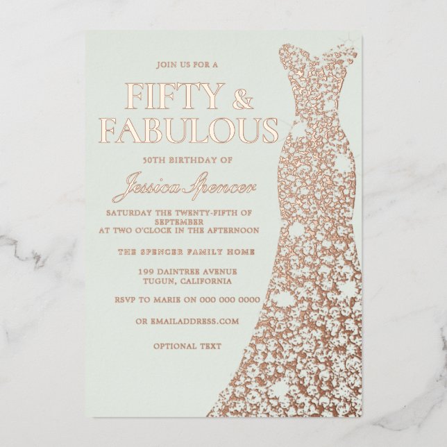 Sage Green Real Rose Gold Dress 50th Birthday (Front)