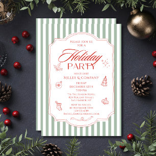 Sage Green Red Corporate Christmas Party Invitation