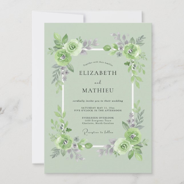 Sage Green Refreshing Botanical Wedding Invitation (Front)