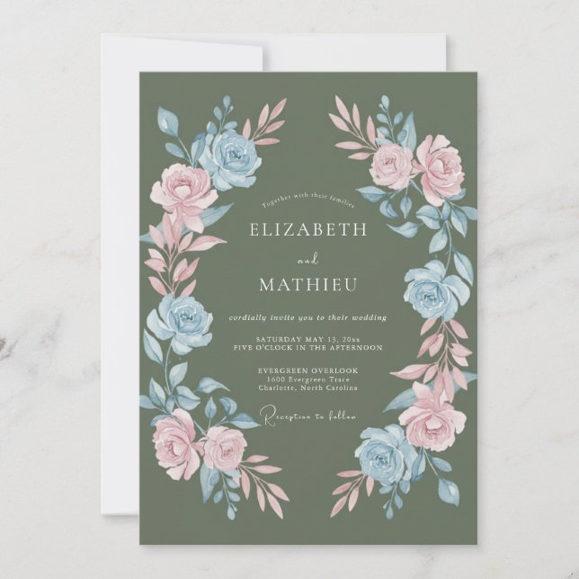 Sage Green Regal Botanical Wedding Invitation (Front)
