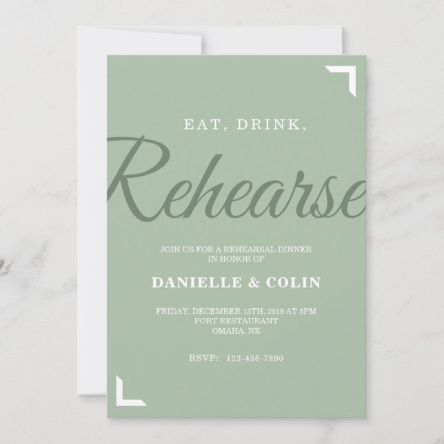 Sage Green Rehearsal Dinner Invitation (Front)