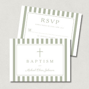Sage Green Religious Cross Boy Baptism  RSVP Card