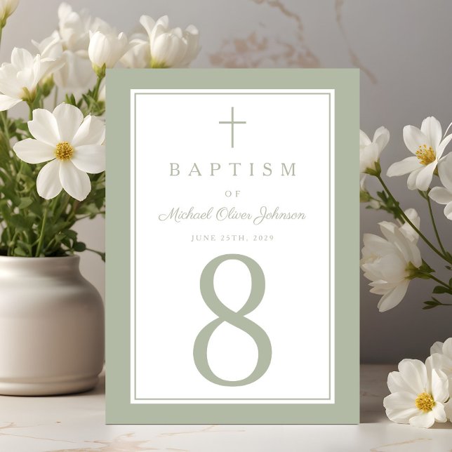 Sage Green Religious Cross Boy Baptism Table Number (Sage Green Religious Cross Boy Baptism Table Number)