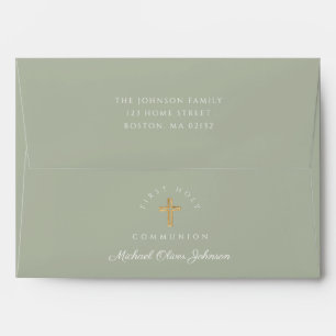 Sage Green Religious Cross First Communion Envelope