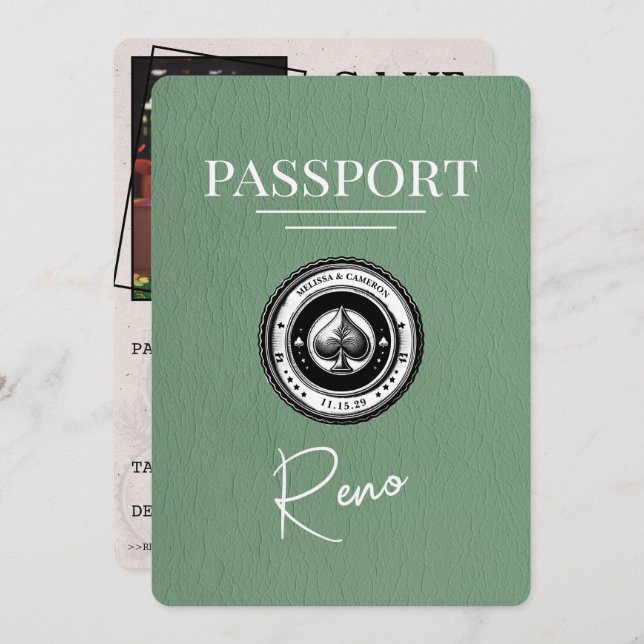 Sage Green Reno Passport Save The Date (Front/Back)