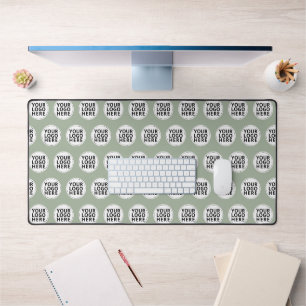 Sage Green Repeating Business Logo Desk Mat