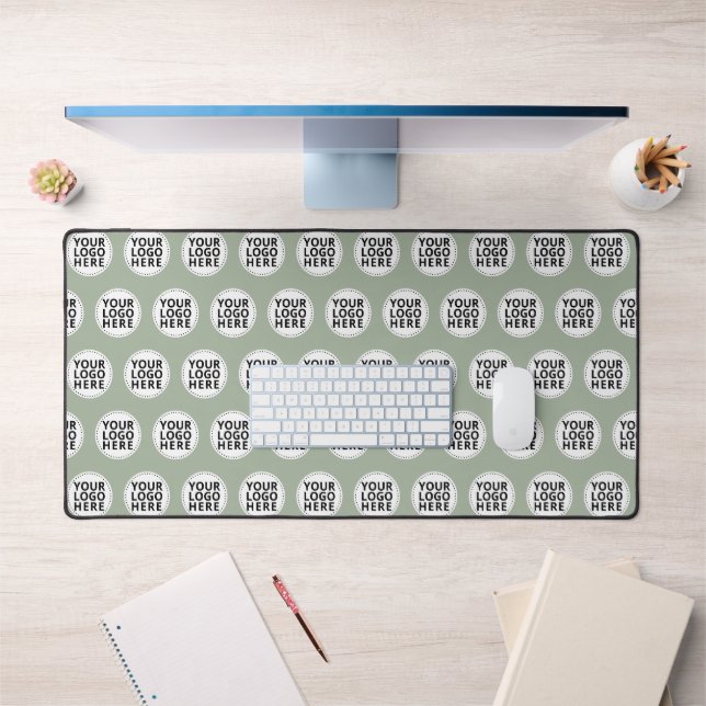 Sage Green Repeating Business Logo Desk Mat (Office 1)