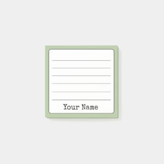 Sage Green Retro Add Your Name Lined Post-it Notes