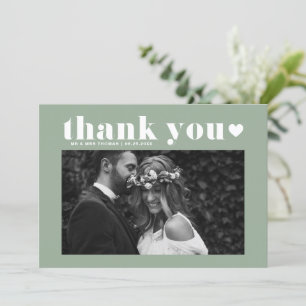 Sage Green Retro Bold Typography Photo Wedding Thank You Card