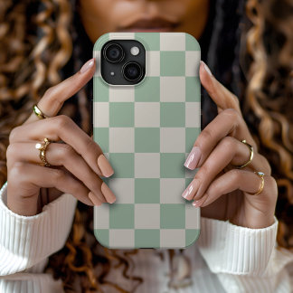 Sage Green Retro Check iPhone 15 Case