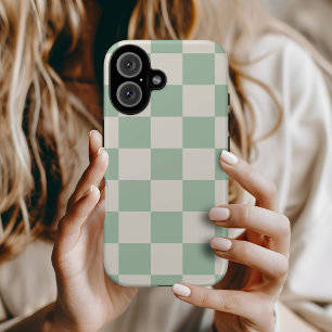 Sage Green Retro Check iPhone 16 Case