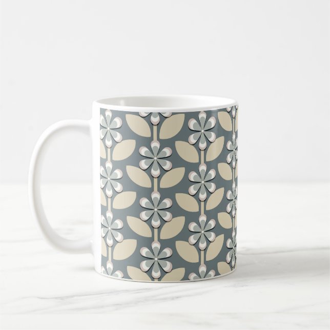 Sage Green Retro Flowers Coffee Mug (Left)