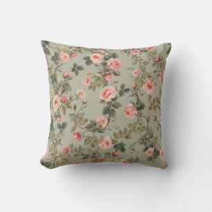 Sage Green Retro Maximalist Floral Cushion