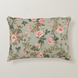 Sage Green Retro Maximalist Floral Decorative Cushion