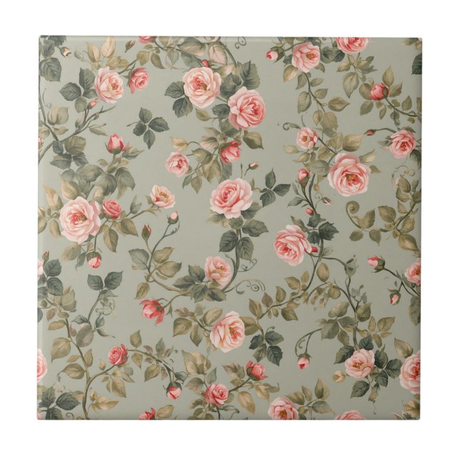 Sage Green Retro Maximalist Floral Tile (Front)