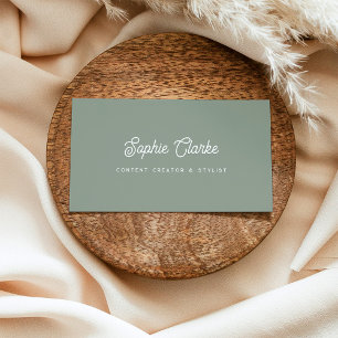 Sage Green Retro Script with QR Code Business Card