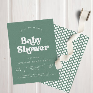 Sage Green Retro Type Baby Shower Invitation
