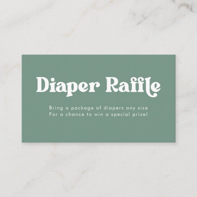 Sage Green Retro Type Diaper Raffle Enclosure Card (Front)
