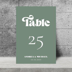 Sage Green Retro Typography Simple Modern Wedding Table Number