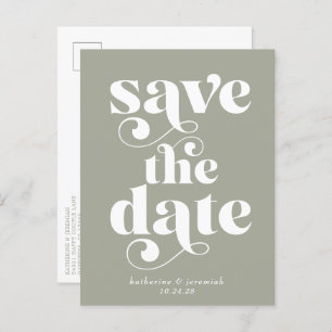 Sage Green Retro Typography Wedding Save the Date Announcement Postcard