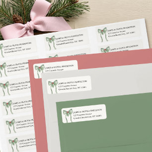 Sage Green Ribbon Bow Holly Christmas Address