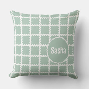 Sage Green Ric Rac Design for Girls with Name Cushion