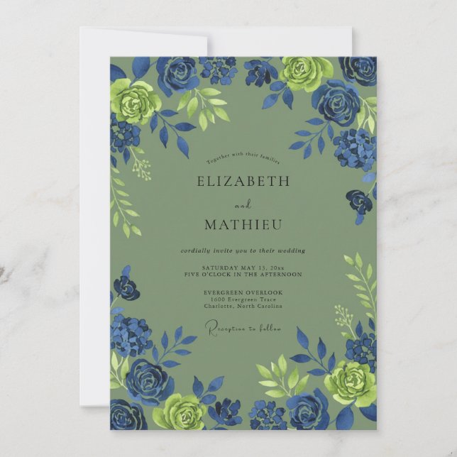 Sage Green Rich Botanical Wedding Invitation (Front)