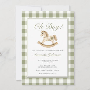 Sage Green Rocking Horse Baby Shower Invitation