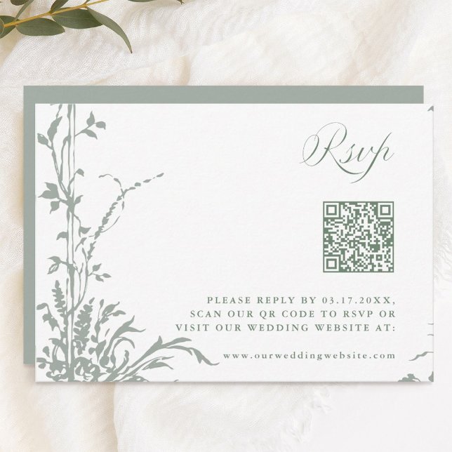 Sage Green Romantic Botanical Garden Wedding RSVP Card (Creator Uploaded)