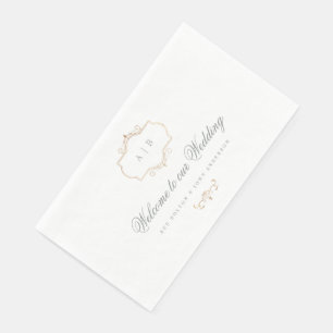 sage green romantic classic gold monogram wedding napkin
