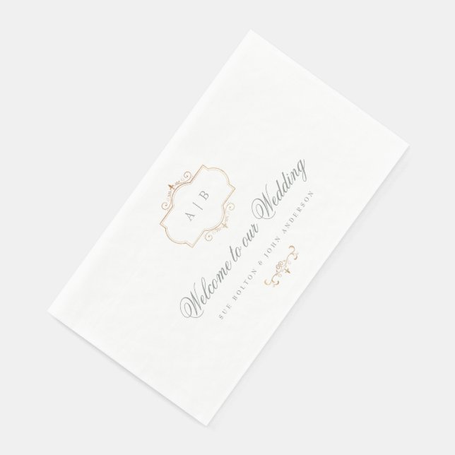 sage green romantic classic gold monogram wedding napkin (Corner)