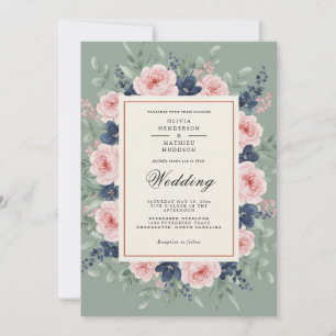 Sage Green Romantic Floral Wedding Invitation