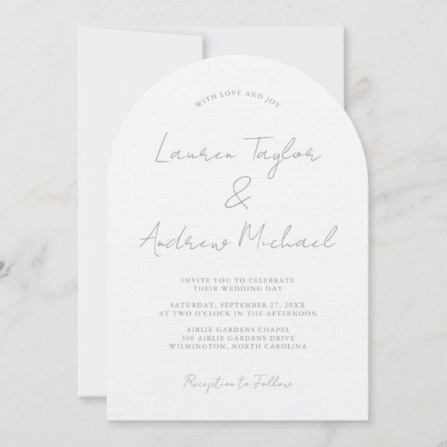 Sage Green Romantic Modern Arch Wedding Invitation (Front)