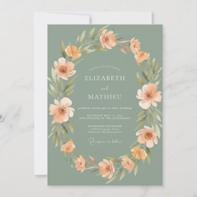 Sage Green Romantic Peach Wedding Invitation (Front)