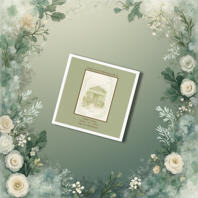 sage green romantic wedding outdoor café napkin (Creator Uploaded)