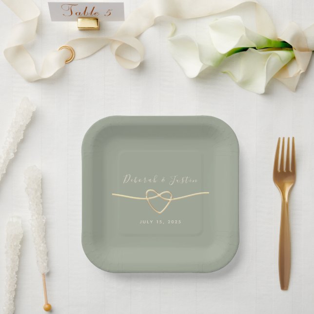 Sage Green Rope Heart Wedding Plate (Wedding)