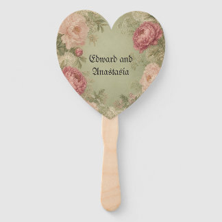 Sage Green, Rose and Lace Wedding Hand Fan