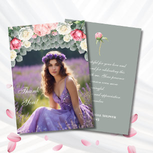 Sage Green Rose Bridal Shower Photo Thank You Card