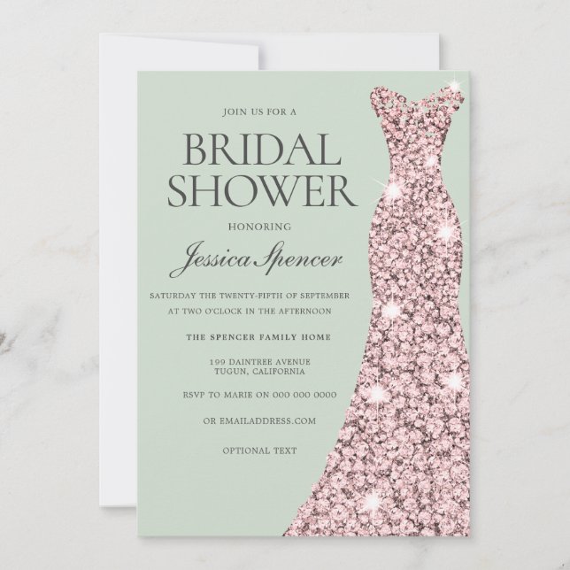 Sage Green Rose Gold & Blush Pink Bridal Shower Invitation (Front)