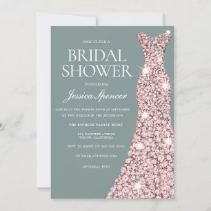Sage Green Rose Gold Dress Bridal Shower Invitation