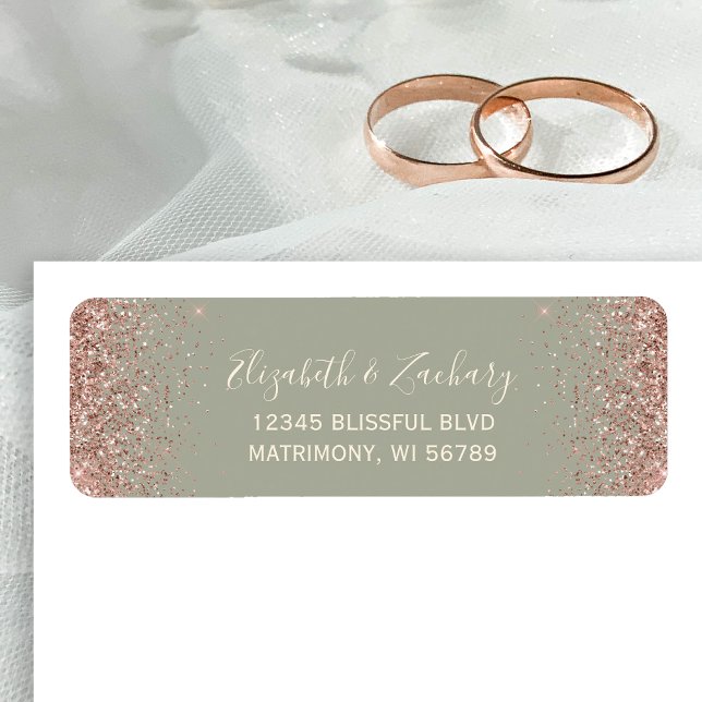 Sage Green Rose Gold Wedding Return Address (Creator Uploaded)