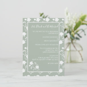 Sage Green Rose Rehearsal Dinner Invitation