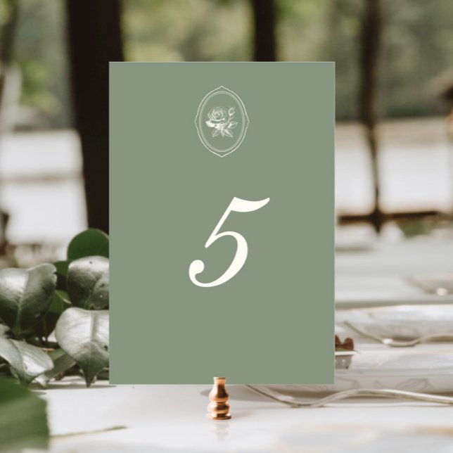 Sage Green Rose Wedding Double Sided Table Number (Creator Uploaded)