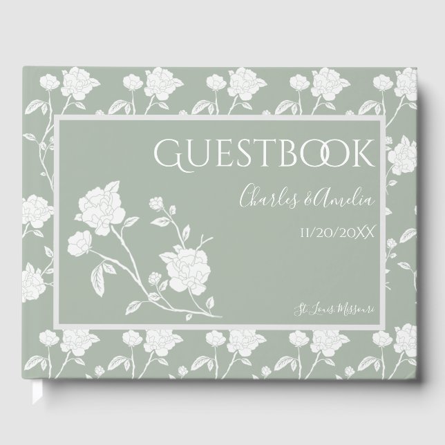 Sage Green Rose Wedding Guest Book (Front)