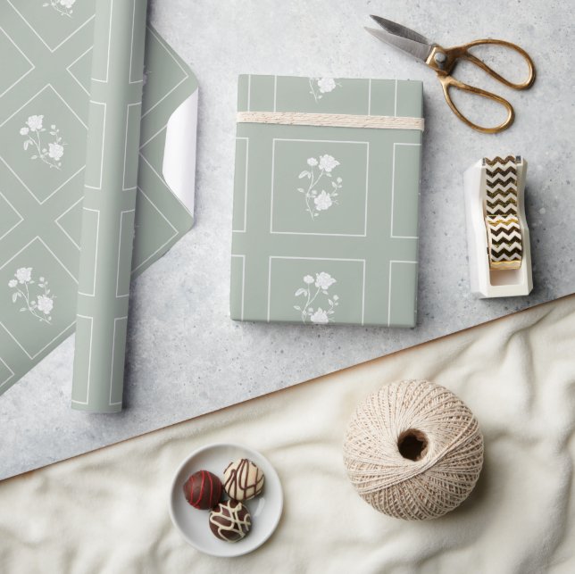 Sage Green Rose Wedding Wrapping Paper (Crafts)