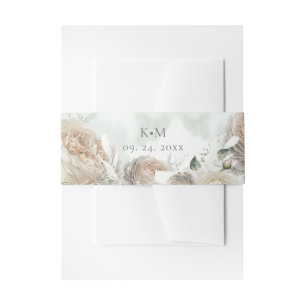 Sage Green Roses Greenery Wedding Invitation Belly Band